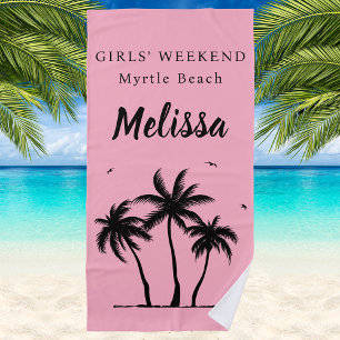 Serviette de plage à arbre à palme rose Girls Week
