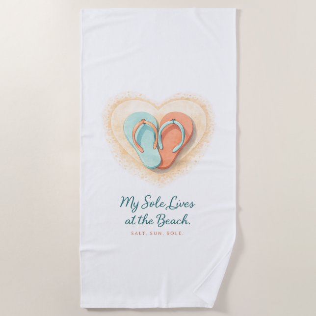 Serviette de plage à cœur Flip Flop – Sel Soleil Â (Devant)