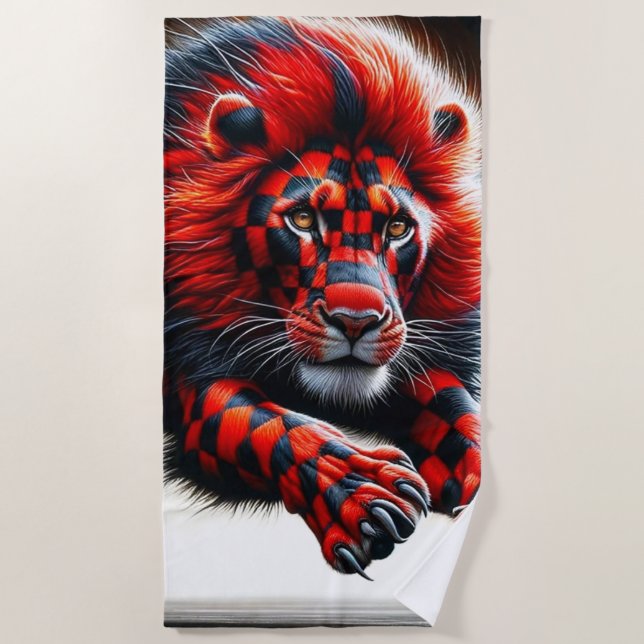 Serviette De Plage à damiers Lion (Devant)