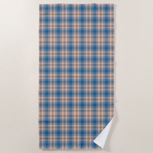 Serviette De Plage à damiers Plaid Beige Bleu Gris Et Pêche