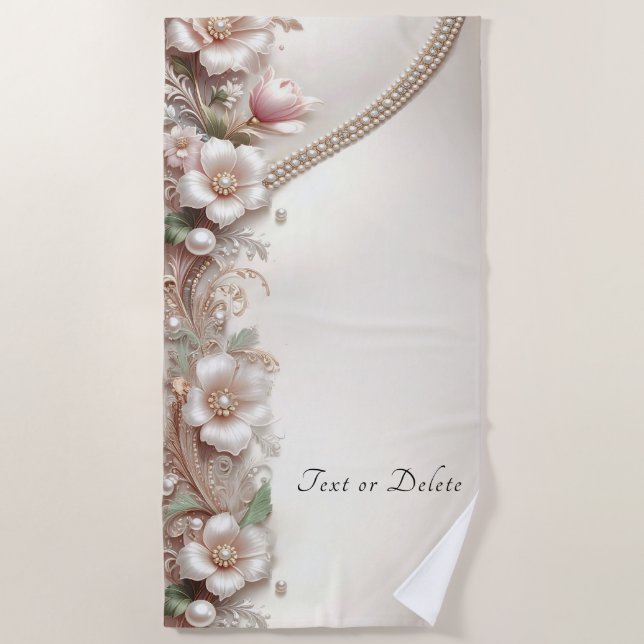 Serviette de plage à embellissements floraux et pe (Devant)
