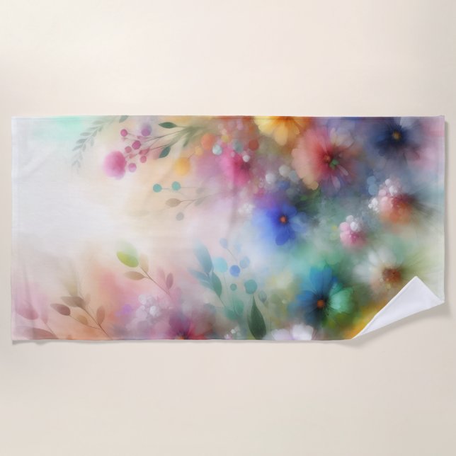 Serviette de plage à fleurs aquarelles abstraites (Devant)