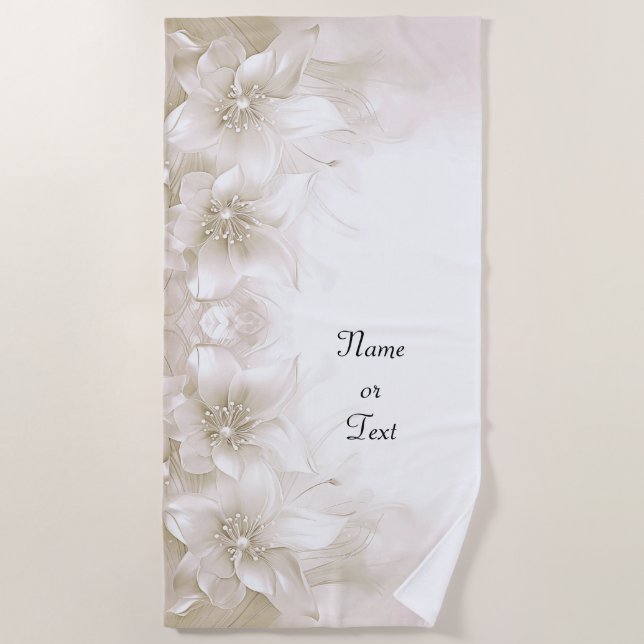 Serviette de plage à fleurs blanc ivoire (Devant)