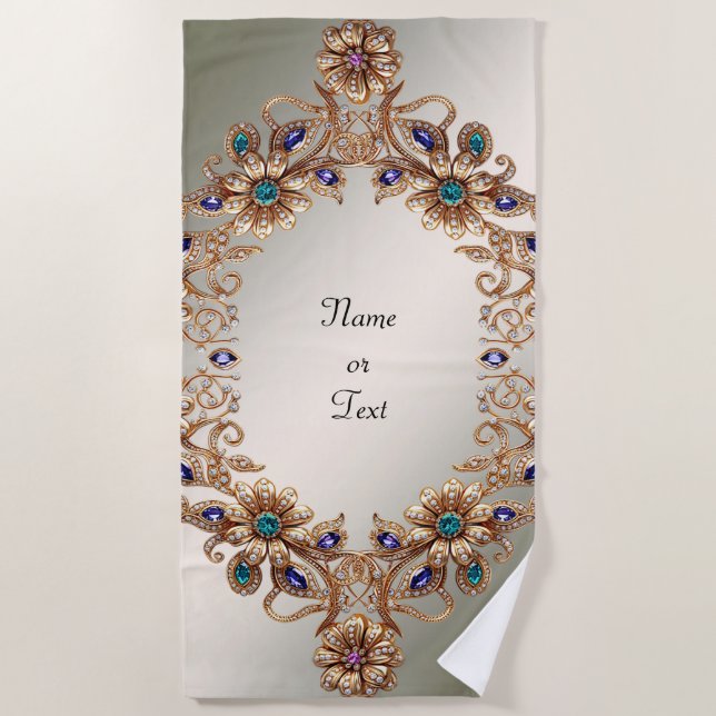 Serviette de plage à fleurs en bijou or élégant (Devant)