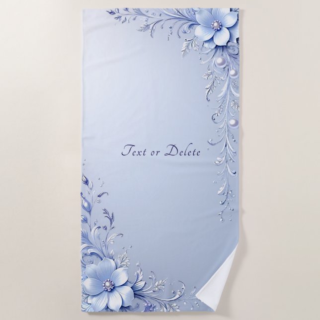 Serviette de plage à fleurs ornées bleues avec per (Devant)