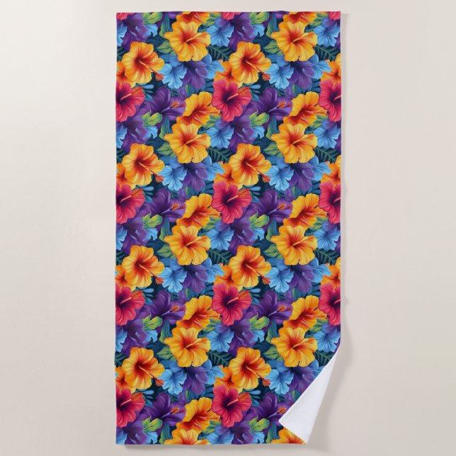 Serviette de plage à fleurs tropicales (Devant)