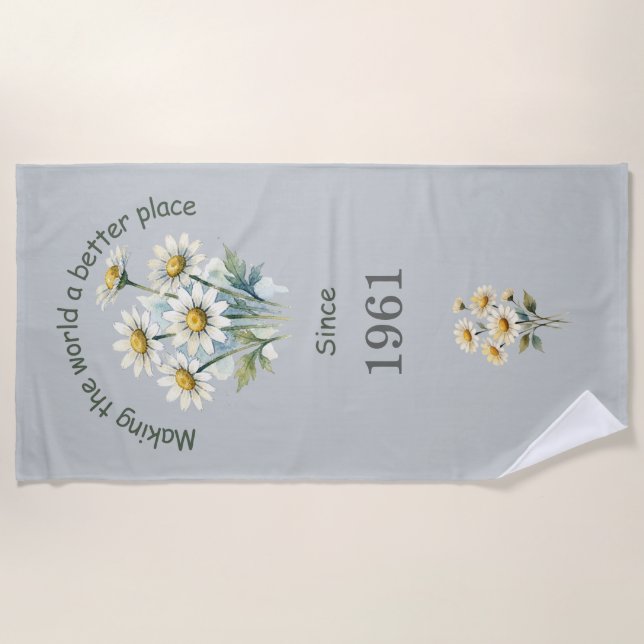 Serviette de plage à marguerite année de naissance (Devant)