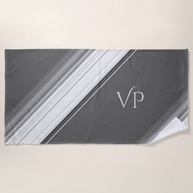 Serviette de plage à monogramme blanc moderne sur  (Devant)