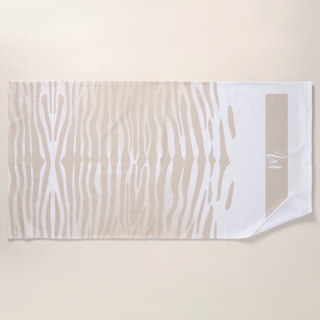 Serviette de plage à monogramme du tigre blanc (Devant)