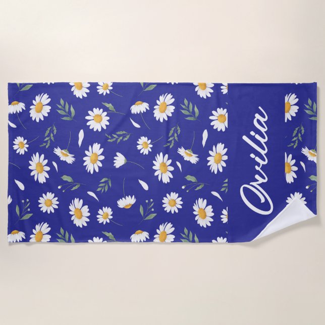 Serviette de plage à monogramme et fleurs de pâque (Devant)