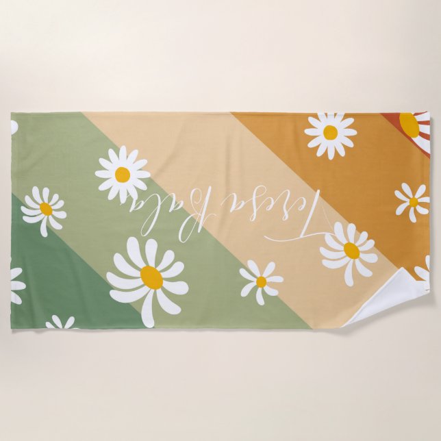 Serviette de plage à monogramme floral rétro daisy (Devant)
