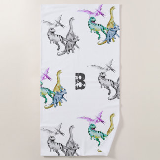 Serviette de plage à monogramme pour enfants dinos