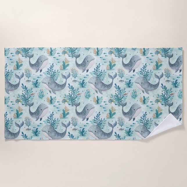 Serviette de plage à motif de baleine océanique  (Devant)