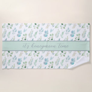 Serviette de plage à motif de feuille aquarelle "C