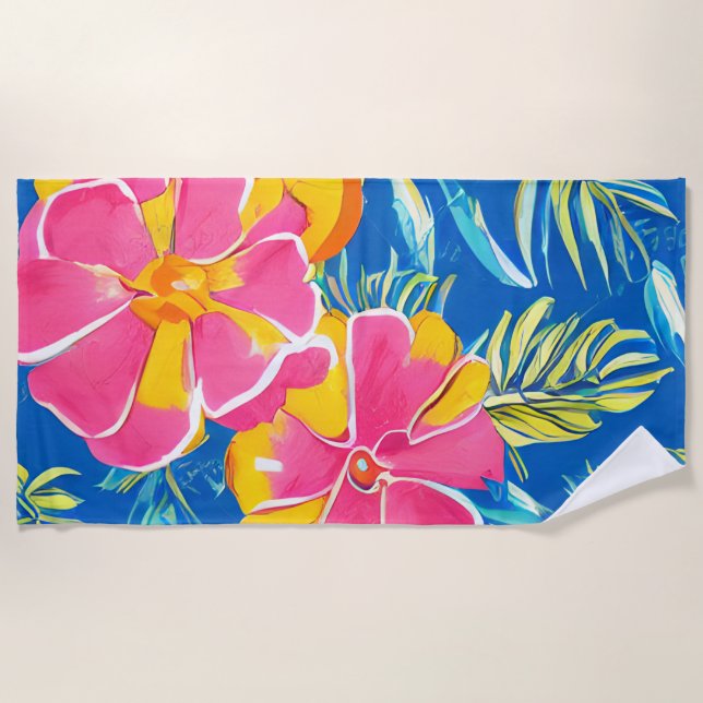 Serviette de plage à motif de fleurs tropicales ha (Devant)