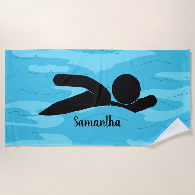 Serviette de plage à motif de natation (Devant)