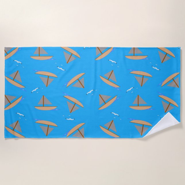 Serviette de plage à motif de voilier (Devant)