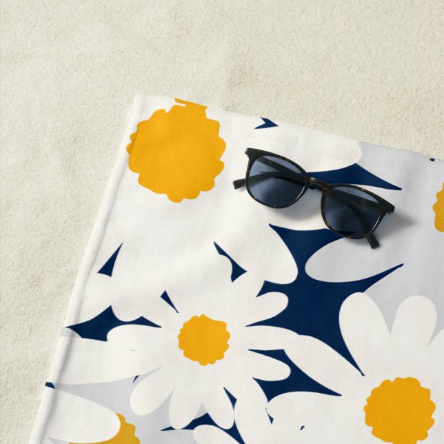 Serviette de plage à motif floral rétro Daisy (En situation)
