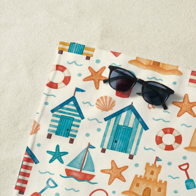 Serviette de plage à motif océanique estival migno (En situation)