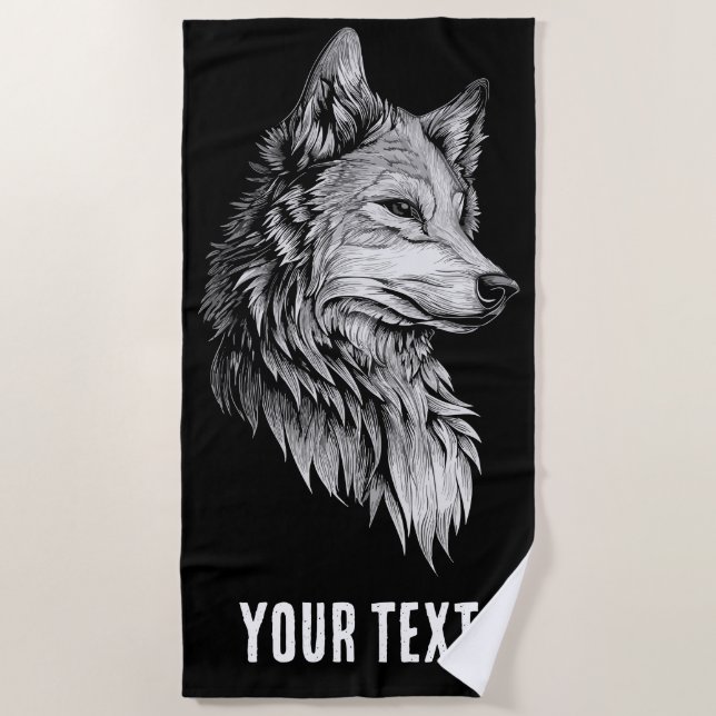 Serviette de plage à motif tête de loup minimalist (Devant)