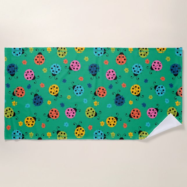 Serviette de plage à motif turquoise et coccinelle (Devant)