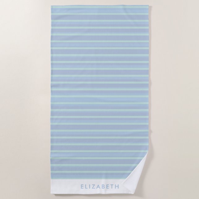 Serviette de plage à rayures bleues et vertes pers (Devant)