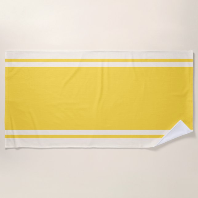 Serviette de plage à rayures côtières - Jaune et c (Devant)