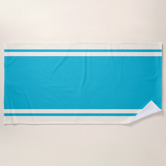 Serviette de plage à rayures côtières - Turquoise  (Devant)