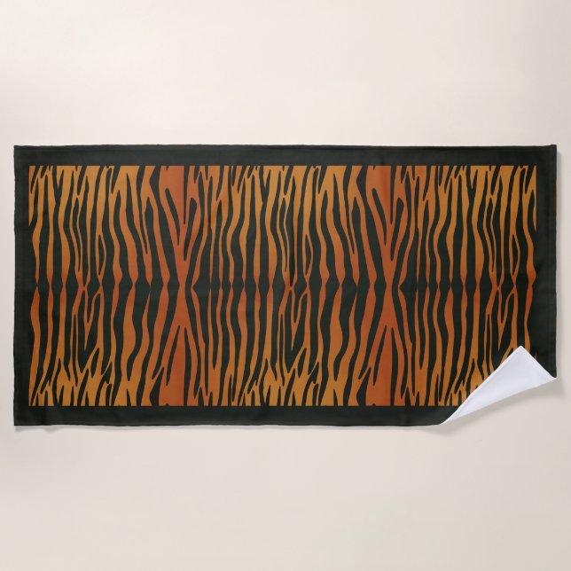 Serviette de plage à rayures de tigre avec bordure (Devant)