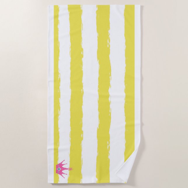 Serviette de plage à rayures jaunes et couronne ro (Devant)
