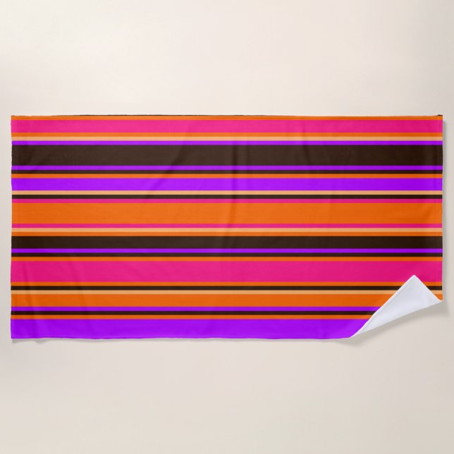 Serviette de plage à rayures orange, magenta et vi (Devant)