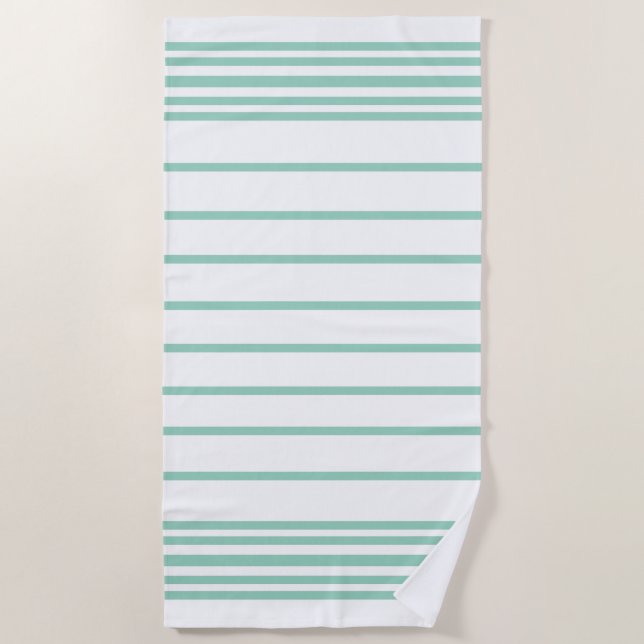 Serviette de plage à rayures turquoise et blanche (Devant)
