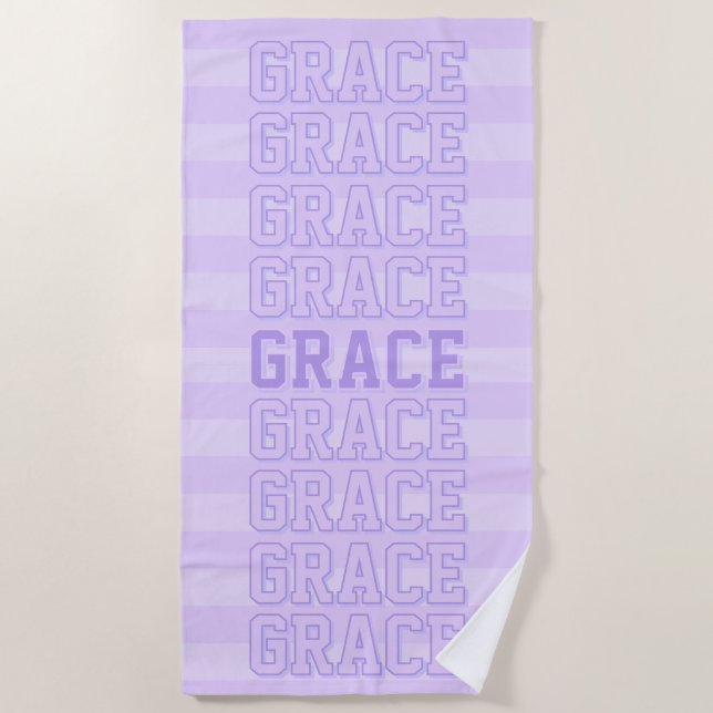 Serviette de plage à rayures violettes Preppy (Devant)