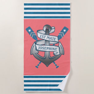 Serviette De Plage Ă?re rayure bleue de corail du nom   de compagnon