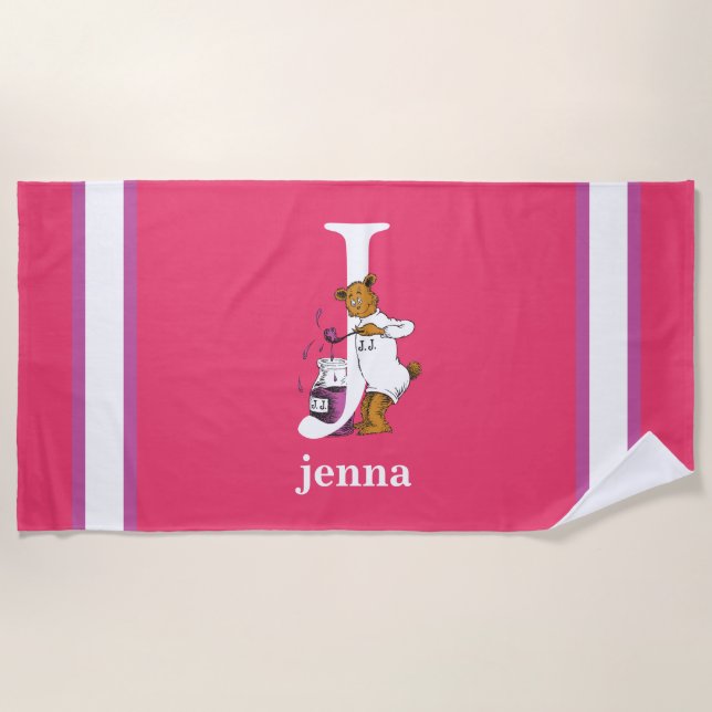 Serviette De Plage ABC du Dr Seuss : Lettre J - Blanc | Ajouter Votre (Devant)