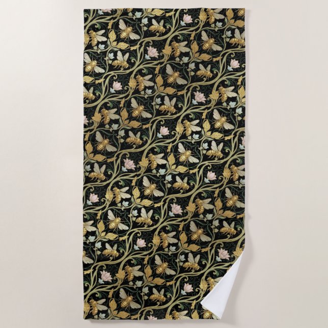Serviette De Plage Abeilles Art Nouveau en or (Devant)