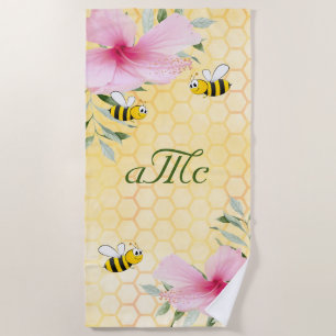 Serviette De Plage Abeilles jaune nid d'abeille fleuron rose couple m