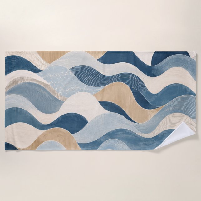 Serviette De Plage Abstract Modern Ocean Wave Pattern Coastal Blue Be (Devant)