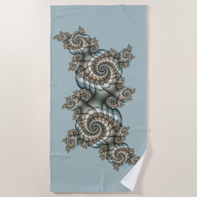 Serviette De Plage Abstrait Beige clair Bleu Fractal Art Spirales (Devant)