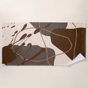 Serviette De Plage Abstrait éclaboussure ligne d'art Brun beige