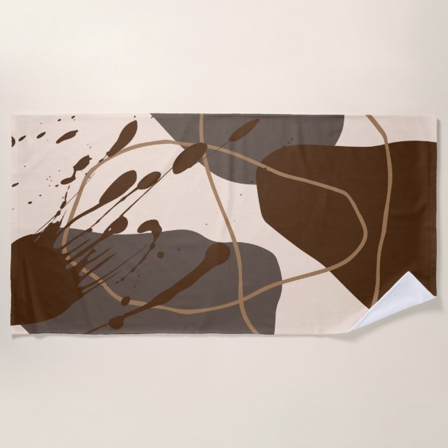 Serviette De Plage Abstrait éclaboussure ligne d'art Brun beige (Devant)