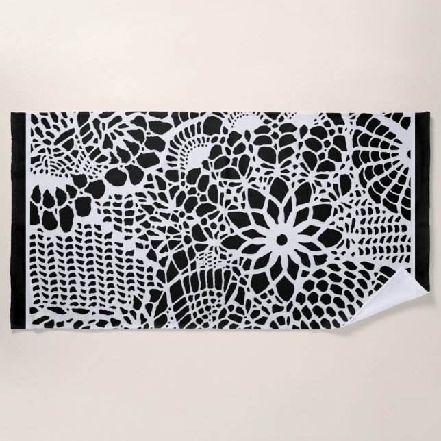 Serviette De Plage Abstrait effet Crochet noir et blanc (Devant)
