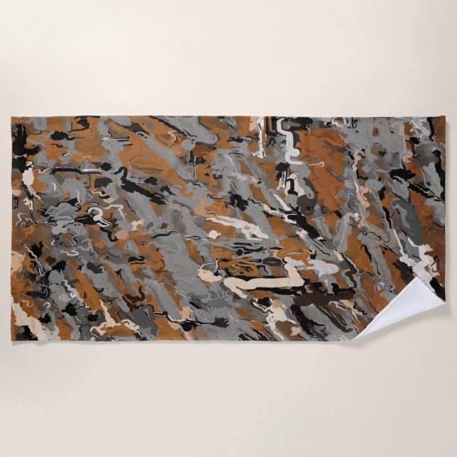 Serviette De Plage Abstrait gris, noir et caramel (Devant)
