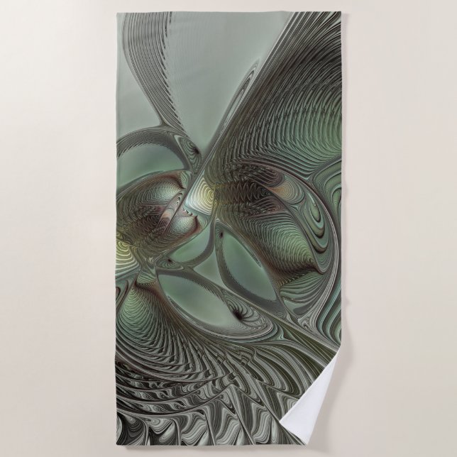 Serviette De Plage Abstrait Olive Sage Green Grey Fractal Art Imagina (Devant)