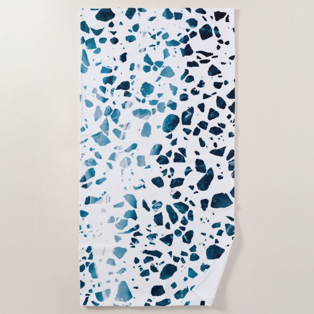 Serviette De Plage Abstrait Terrazzo Mosaic Marine et Motif bleu clai (Devant)