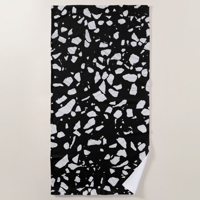 Serviette De Plage Abstrait Terrazzo Mosaic Motif noir et blanc (Devant)