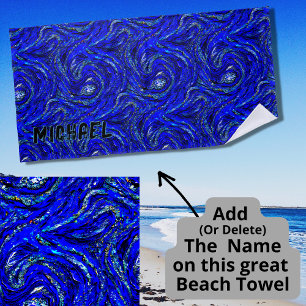 Serviette De Plage Abstraite lumière et brindilles bleues foncées