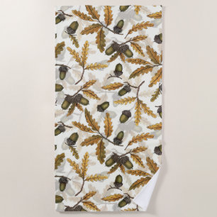 Serviette De Plage Acornes et feuilles de chêne sur blanc