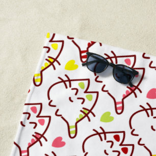 Serviette De Plage Adorable Kawaii Chats et Coeurs Motif