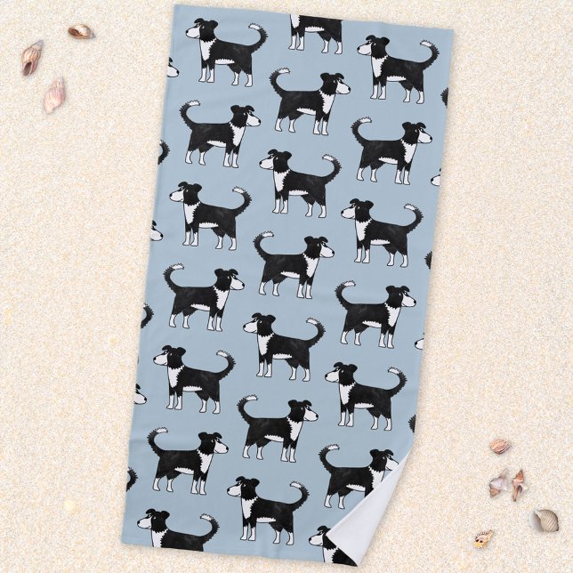 Serviette De Plage Adorable Welsh Border Collie Sheep Dog Pattern (Fun Welsh Border Collie dog cartoon sheepdog art beach towel)